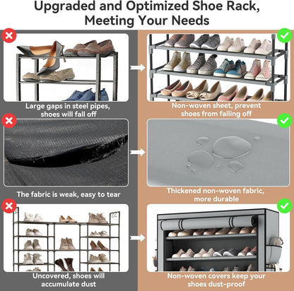 LANTEFUL Shoe Rack with Covers - 10 Tiers Tall Shoe Rack Organizer Large Capacity Shoe Shelf Storage 40 Pairs Space Saving Vertical Shoe Storage Organizer for Closet, Entryway, Dorm, Bedroom