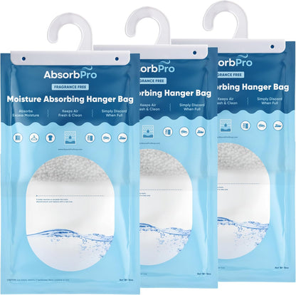 Absorb Pro - Moisture Absorber Tub with Activated Charcoal - 3-Pack - 18 oz Disposable Odor Eliminator Box & Dehumidifier for Garage, Home, Kitchen, Bedroom, Bathroom, Closet, Cars, and Boats