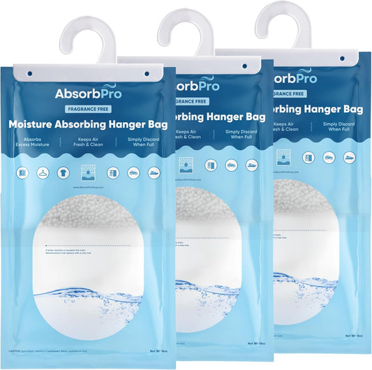 Absorb Pro - Moisture Absorber Tub with Activated Charcoal - 3-Pack - 18 oz Disposable Odor Eliminator Box & Dehumidifier for Garage, Home, Kitchen, Bedroom, Bathroom, Closet, Cars, and Boats