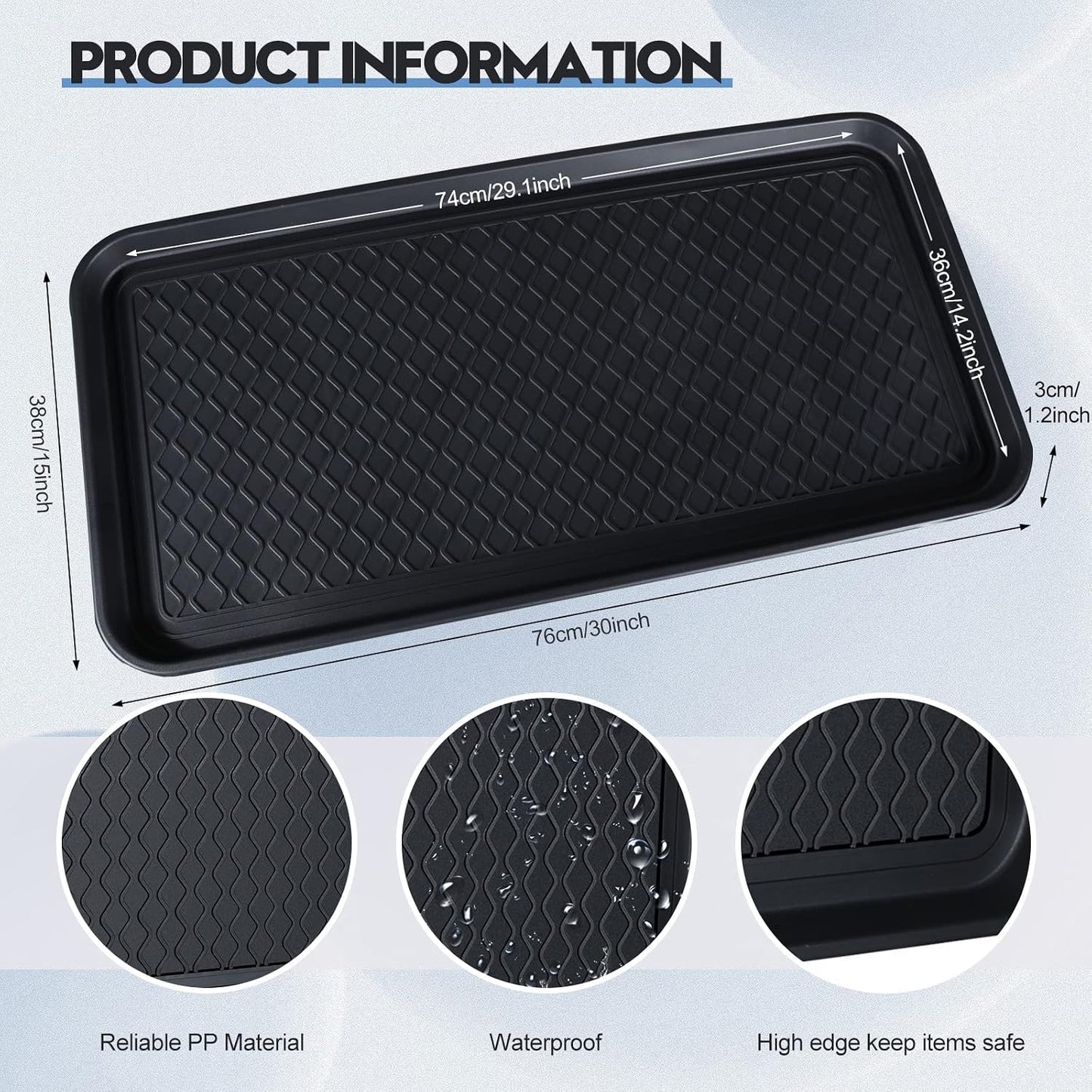 6 Pcs Multi Purpose Boot Tray Waterproof Shoe Mat Tray Indoor Outdoor PET Feeding Mat for Dog Cat Food Bowl Floor Protection with Anti Slip Floor Clean (Black, 30 x 15 x 1.2 inch)