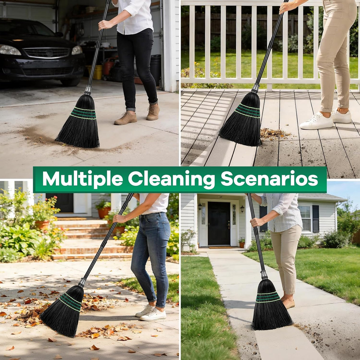 SOBONNE Heavy-Duty Outdoor Broom with Stiff Bristles | Outside Large Commercial Brooms with 60 Inch Long Handle for Sweeping Outdoor Garage Yard Patio Commercial Industrial