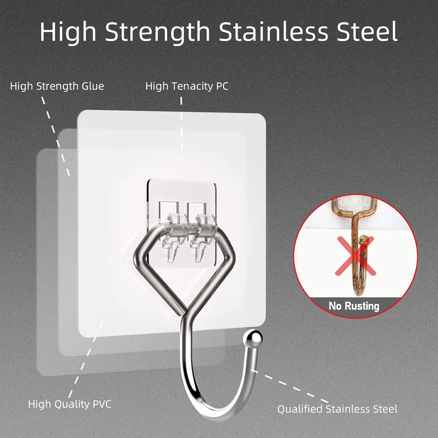 Large Adhesive Hooks 44Ib(Max), Wall Hooks Self-Adhesive Traceless Clear and Removable, Waterproof and Rustproof Hooks for Hanging for Home Bathroom Kitchen Office and Outdoor, 10-Pack