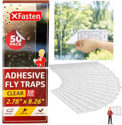 XFasten Window Fly Traps Sticky Clear 100-Pack Fruit Fly Traps for Indoors Sticky, Residue-Free, Odorless, Discreet Adhesive Indoor Catcher for Fruit Flies Houseflies, Gnats on Windows Kitchen Garage