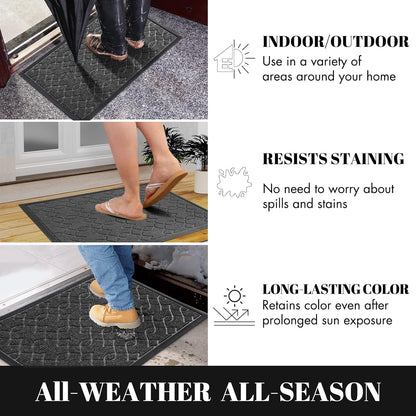 Yimobra Outdoor Mats for Front Door 29.5x17, All-Season Waterproof Doormat Outdoor Entrance, Heavy Duty Non-Slip Outside Door Mat for Garage Patio Proch Entryway Indoor, Black