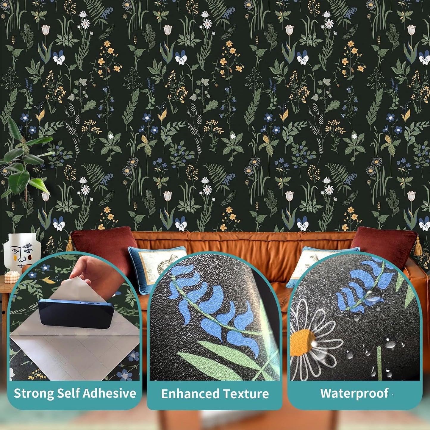 Removable Peel and Stick Wallpaper Boho 17.5 x 118 in Floral for Bedroom Bathroom Easy Peel Off Stick on Wallpaper Contact Paper Renter Friendly Wall Paper