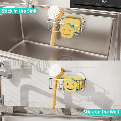 HapiRm 4 in 1 Sink Caddy Sponge Holder, SUS304 Stainless Steel Kitchen Brush Holder and Dish Cloth Hanger, Kitchen Organizers and Storage Essentials - Silver