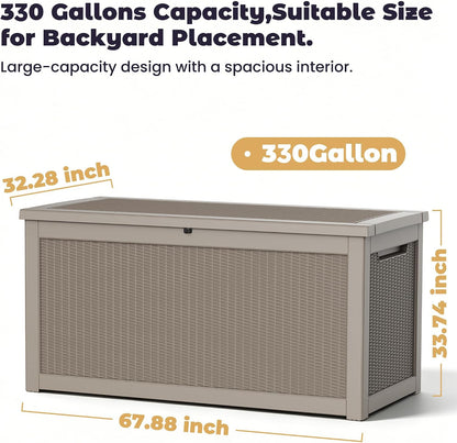 PatioZen 50 Gallon Deck Box Outdoor, Weatherproof Resin Patio Storage Box, Waterproof Outdoor Storage Boxes with Lid Lockable for Cushions, Garden Tools,Grey