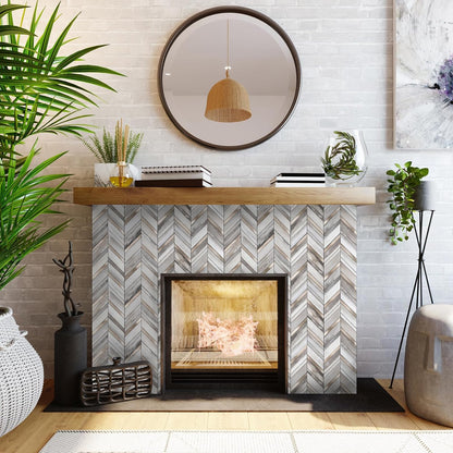 Yipscazo 10-Sheet Herringbone Backsplash Peel and Stick Tile, Polished White PVC Stick on Backsplash for Kitchen, Waterproof Self Adhesive Wall Tile for Bathroom