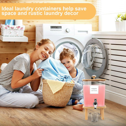 Containers for Laundry Detergent Liquid Dispenser with Stainless-Steel Tap Laundry Softener Dispenser, Liquid Soap Fabric Softener Container for Laundry Room (Square)
