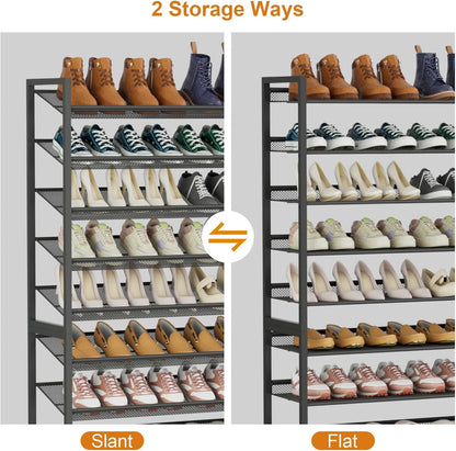 Large Shoe Rack 8 Tier Shoe Organizer, Heavy Duty Metal 4-Tier Stackable Shoe Storage Vertical Shoe Rack for Closet Front Door Entrance, Up to 50 Pairs, 44.8" W x 11.4" D x 56.7" H, Black