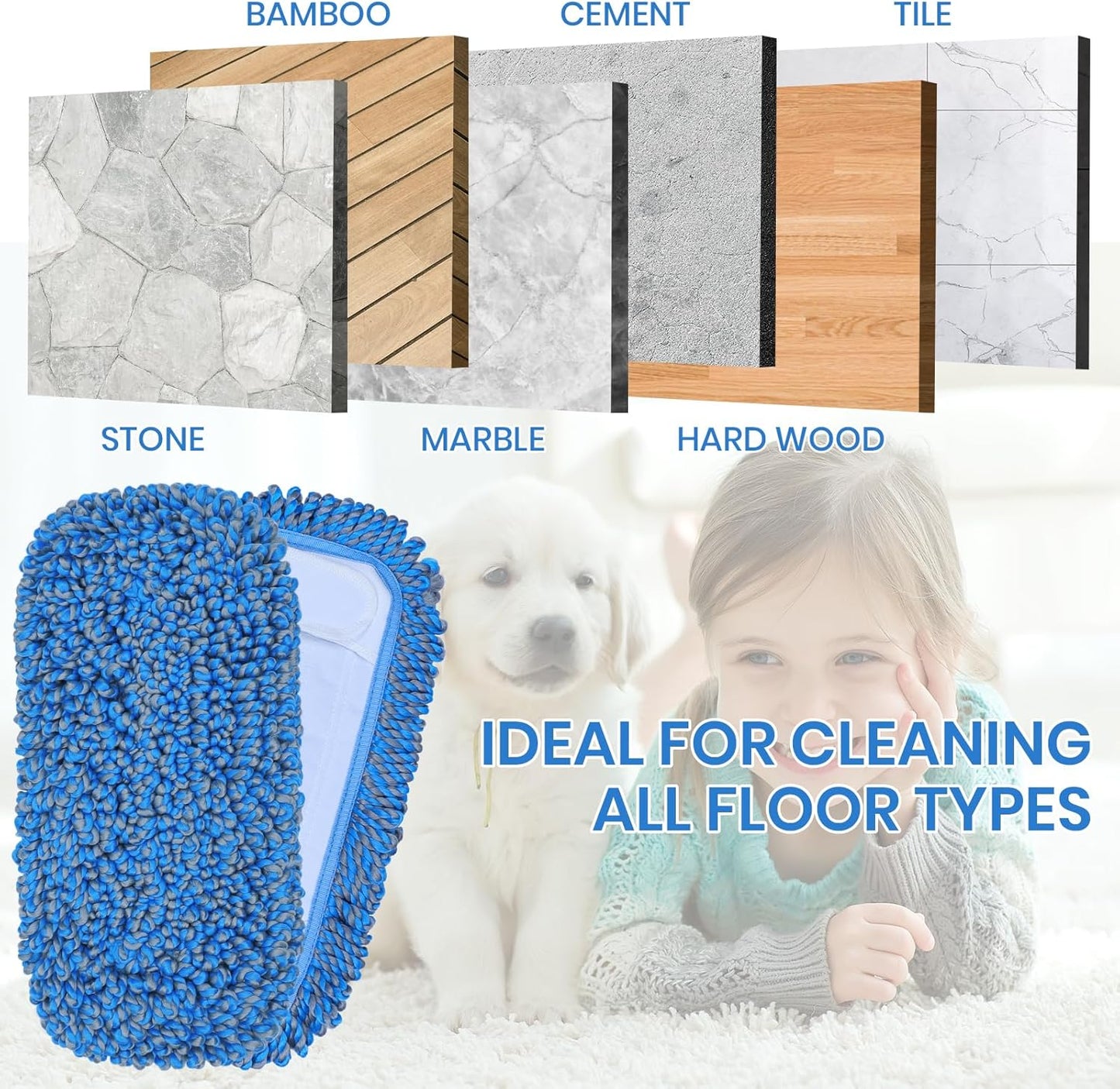 TrueYee 2 Pack Microfiber Mop Replacement Pad for Dry Dusting Wet Mopping (Dust Mop ASIN:B0CM8Z8Y2P)