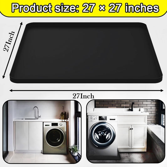 27×27inch Washer Drain Pan Silicone Mat, With Raised Edge Washing Machine Silicone Mat, Multi-function Non Slip, Soft Foldable Portable Waterproof Pad（grey）