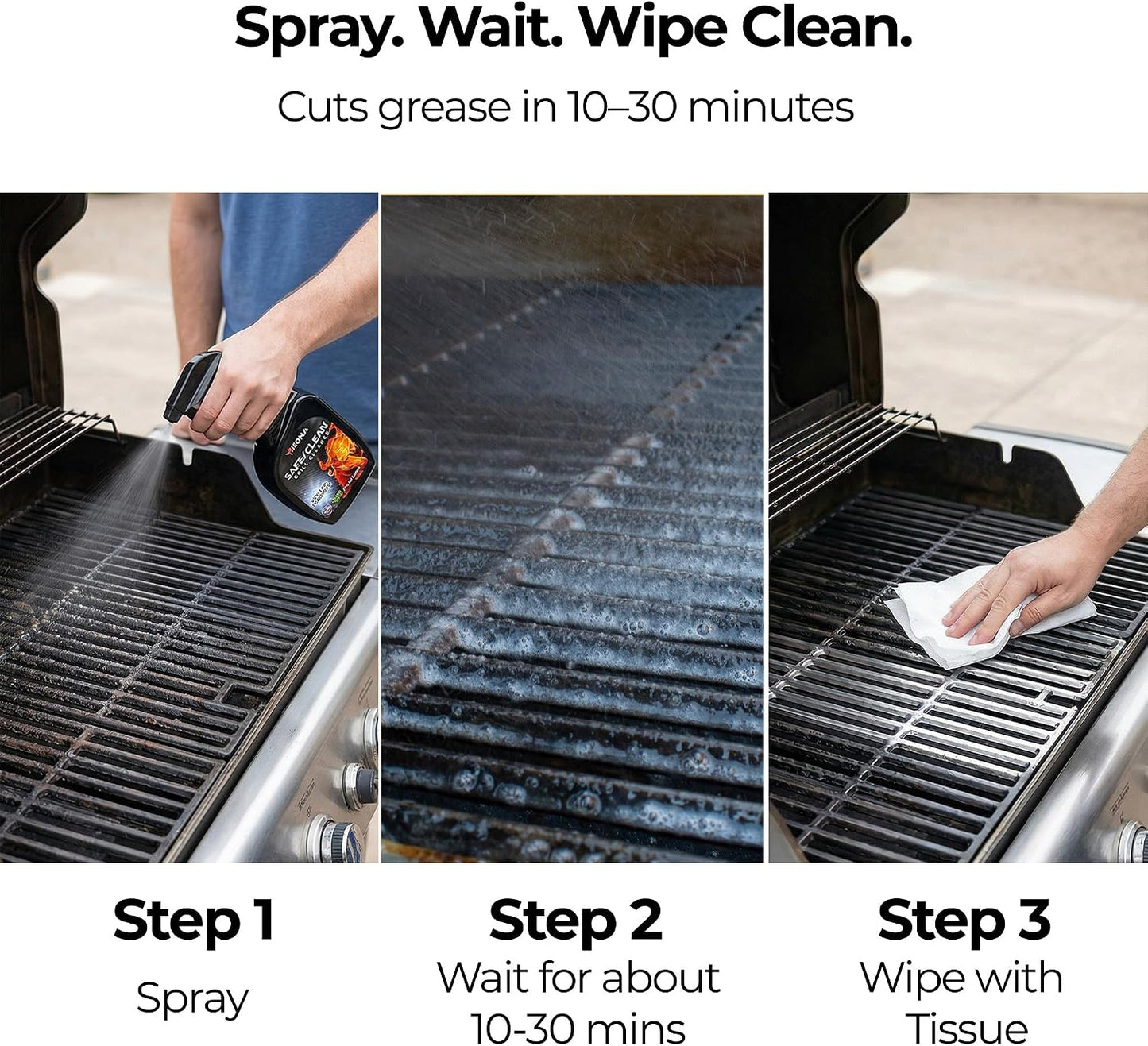 Kona Safe/Clean Grill Cleaner Spray - Now 40% More Cleaning Power, Heavy Duty No-Drip Gel, Eco-Friendly, Food Safe, BBQ Grate Degreaser, Biodegradable, Made in Michigan USA - 23oz