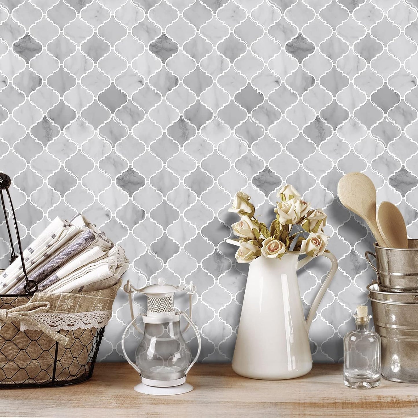 Arabesque Peel and Stick Backsplash for Kitchen, Thicker Design 3D Self Adhesive Wall Tiles, 12"x12" Peel and Stick Wall Tiles, Dark Grey 10-Sheet Stick on Tiles for Kitchen and Bathroom.