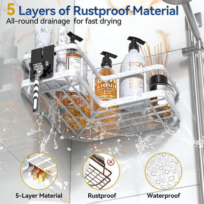 YASONIC Corner Shower Caddy, 5-Pack Adhesive Rustproof Stainless Steel Shower Organizer with Soap Holder, No Drilling Shower Shelf for Inside Shower, Dorm, Renters, Black