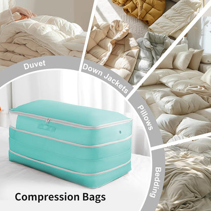 Comforter Storage Bag - Large Capacity Bedding Storage Bags Ultra Space Saving Self Compression Organizer, Washable Compression Bags for Storage Comforter Blanket Duvet Pillow, 2-Pack, Beige