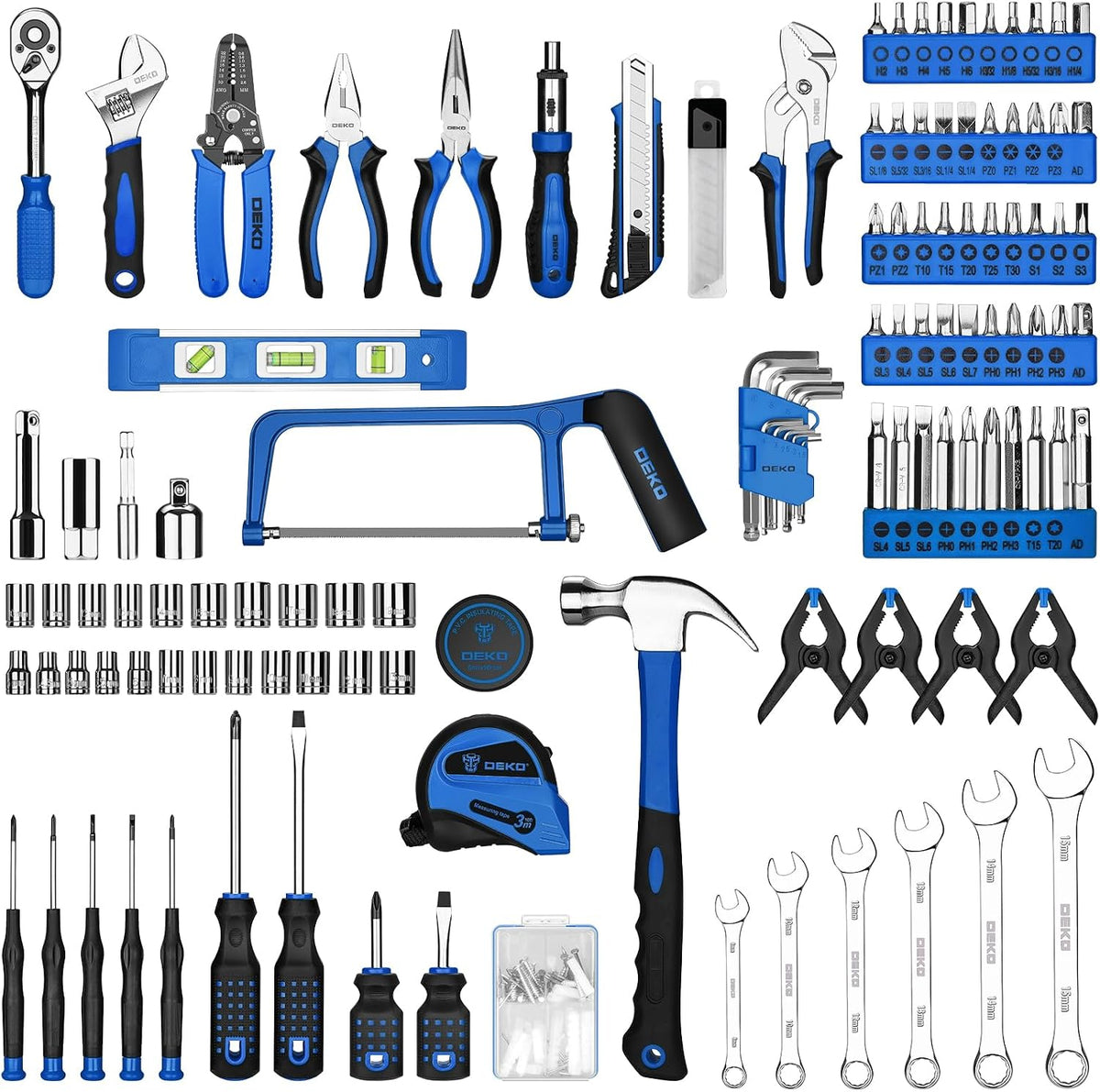 DEKOPRO 228 Piece Socket Wrench Auto Repair Tool Combination Package Mixed Tool Set Hand Tool Kit with Plastic Toolbox Storage Case