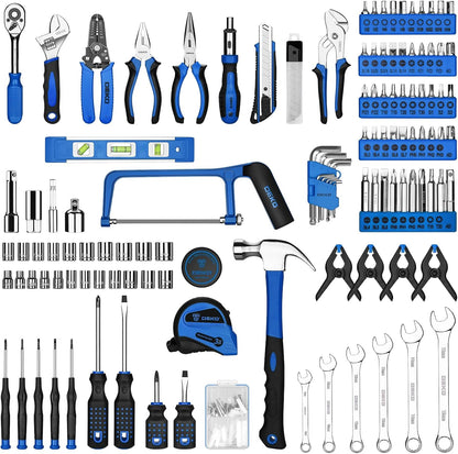 DEKOPRO 228 Piece Socket Wrench Auto Repair Tool Combination Package Mixed Tool Set Hand Tool Kit with Plastic Toolbox Storage Case