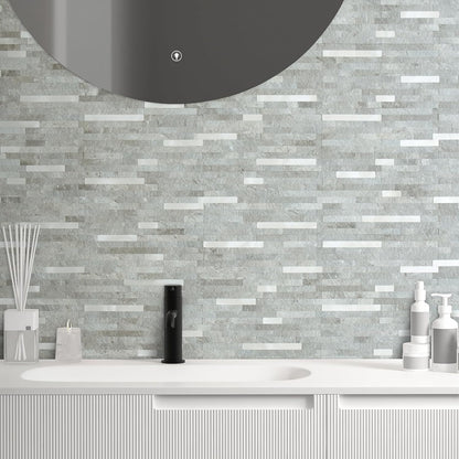 AULIGET 20 Sheets Peel and Stick Backsplash, Black & Grey Wood Look PVC Mixed Metal Stick on Backsplash Tiles for Kitchen