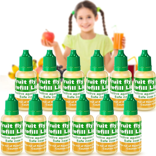 Qualirey Fruit Fly Trap for Indoor and Kitchen Use, 0.68 oz Each Bottle Fruit Fly Trap Refill Liquid, Ready to Use, Safe Near Food, Efficient Lure Refill Liquid, Yellow(12 Pack)