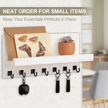 Key Holder for Wall, Decorative Key Holder with Shelf, Key and Mail Holder Wall Mount, Farmhouse Decor with 5 Key Hooks for Keys, Coats, ect.