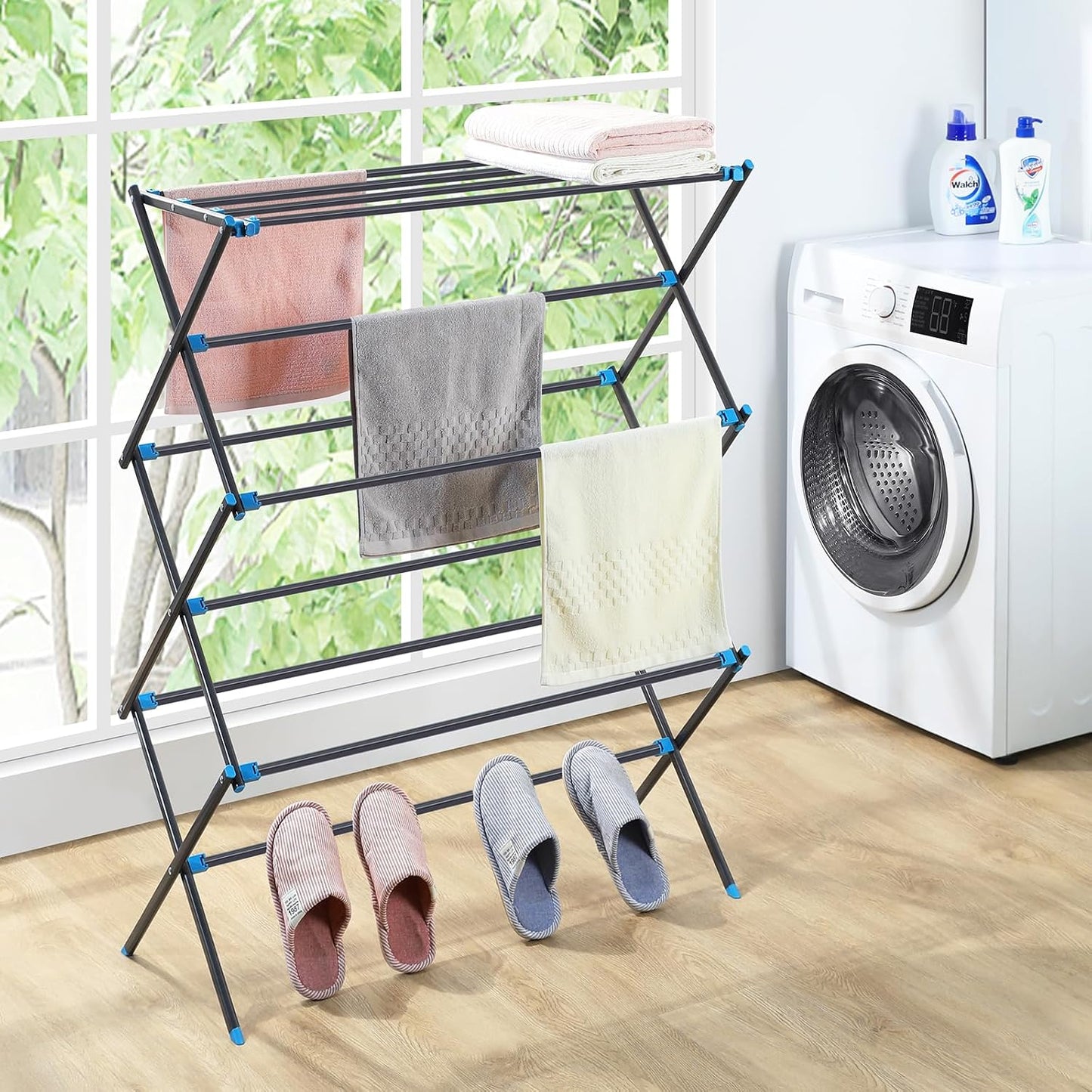 APEXCHASER Extra Large Clothes Drying Rack, Foldable & Extendable Laundry Rack with Adjustable Size (20.87"-35.43" L), Space-Saving, Rust-Resistant Frame for Indoor/Outdoor Use, White