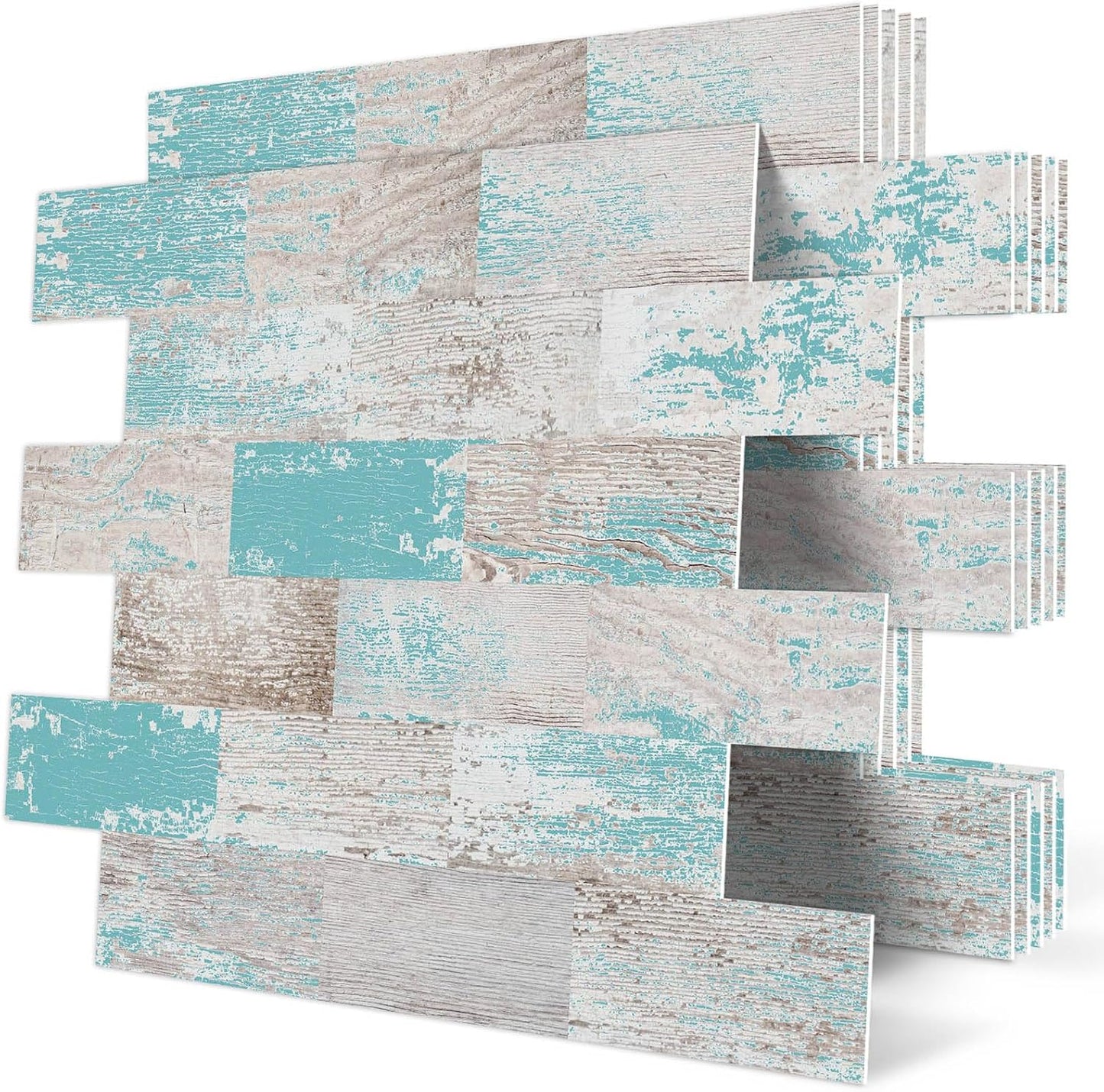 DEWOO Peel and Stick Wall Tile Backsplash PVC Self Adhesive Tiles for Kitchen Bathroom Turquoise Teal (10-Sheet, 13.5" x 11.4") | Self adhesive, thick, cover, vintage, retro, pvc adhesive wall tile, 34 x 29 cm