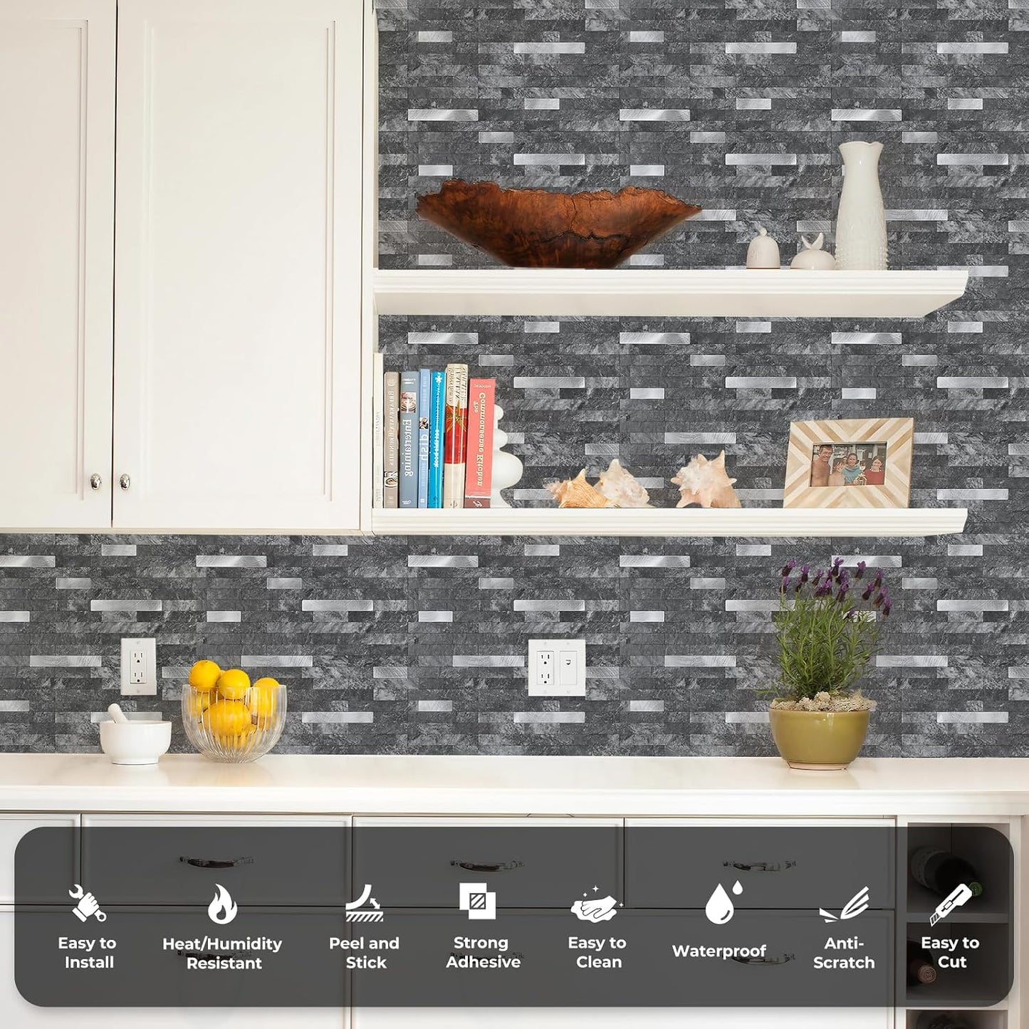STICKGOO Peel and Stick Backsplash Tile, Stick on Backsplash for Kitchen and Bathroom, Volakas White Look PVC Mixed Metal Silver Self Adhesive Wall Tiles(Sample)