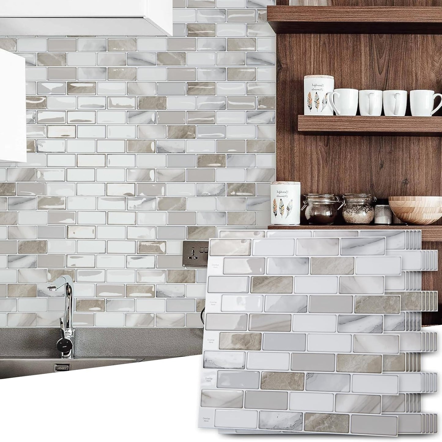 Art3d 10-Sheet Kitchen Backsplash Tiles Peel and Stick, Self Adhesive Wall Tile Sticker for Kitchen Island Bathroom Laundry Room RV Renter 12" x 12" - Jade Green