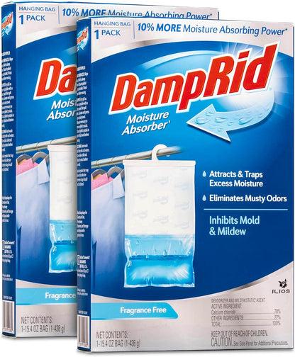 Damp Rid Hanging Bag Moisture Absorbers for Closet – Fragrance Free Dehumidifier for Home, Closet Deodorizer, Odor Eliminator & Odor Absorber, 15.4 oz Hanging Bags 2 Pack – Ilios Packaging