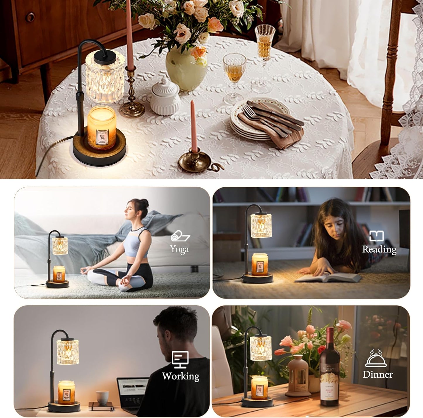CASTLELIFE Dimmable Candle Warmer Lamp with Timer, Height Adjustable Candle Warmer for Jar Candles, Electric Wax Melt Warmer for Home Decor House Warming Gifts, Birthday Gifts for Women, Black Clear