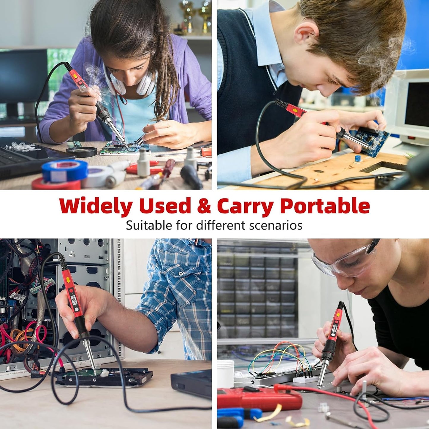 Soldering Iron Kit, 80W 110V LCD Digital Solder Iron Pen with Ceramic Heater, Portable Welding Tools with 5pcs Tips, Stand, Solders Wire, Sponge, Paste, for Metal,Electric Repairs, DIY