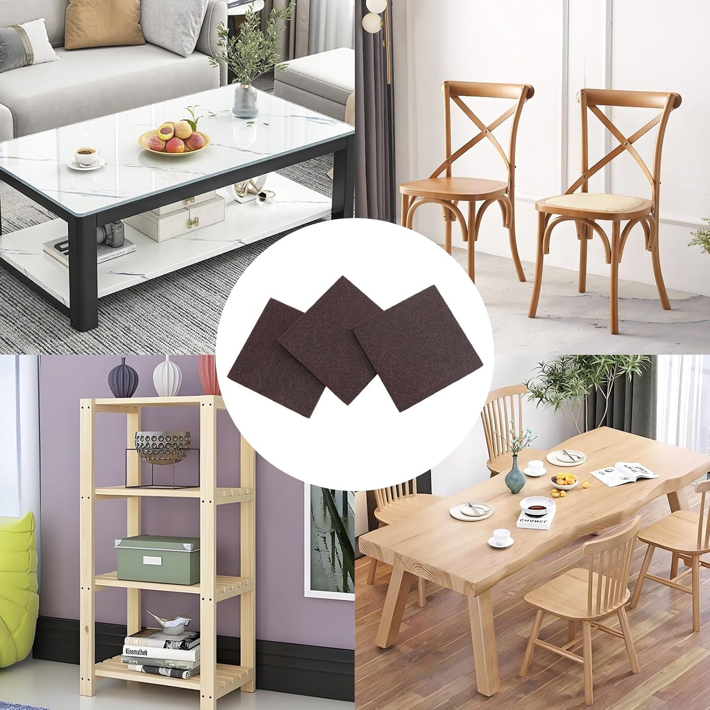 Furnigear 1.5x1.5 Inch Square Felt Furniture Pads, 18Pcs Self-Adhesive Floor Protectors for Chair Legs, Hardwood Floors - Cuttable, Anti-Scratch, Brown