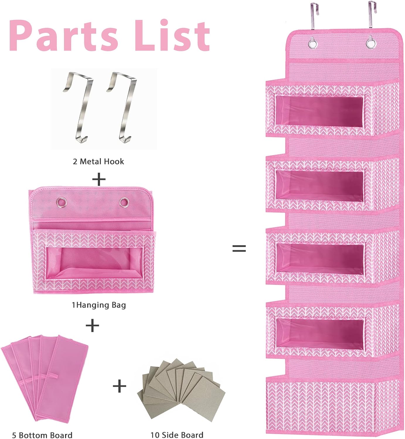 Over The Door Hanging Organizer Storage with 5 Large Pockets,Wall Mount Clear Windows and 2 Widened Metal Hooks for Pantry,Nursery,Diapers,Bathroom,Kitchen,Closet,Dorm
