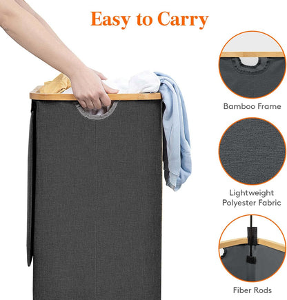 Lifewit 120L Laundry Basket with Lid, Clothes Hampers for Laundry with Bamboo Handles and 2 Removable Bag, Large Foldable Laundry Hamper for Bedroom, Bathroom, Dorm, Laundry Room, Beige