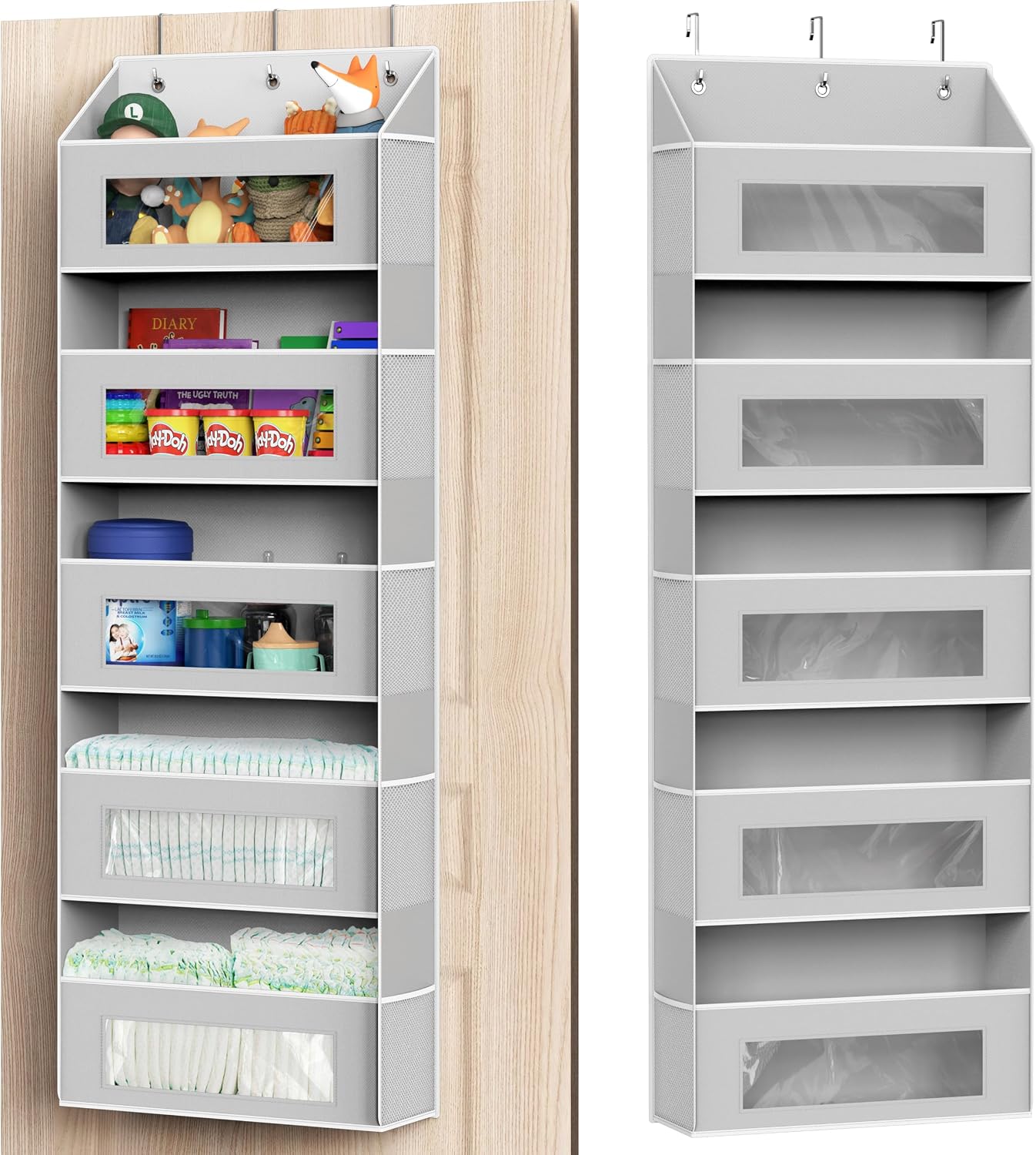 Simple Houseware Extra Large Heavy Duty Over the Door Organizer with 10 Clear Window Pockets, 80 lbs Capacity for Pantry, Closet, Bathroom, Gray
