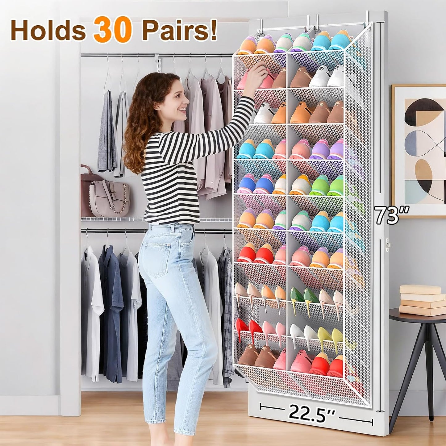 UVIAHOMI Over the Door Shoe Organizer for 20-30 Pairs, 10-Tier, Black