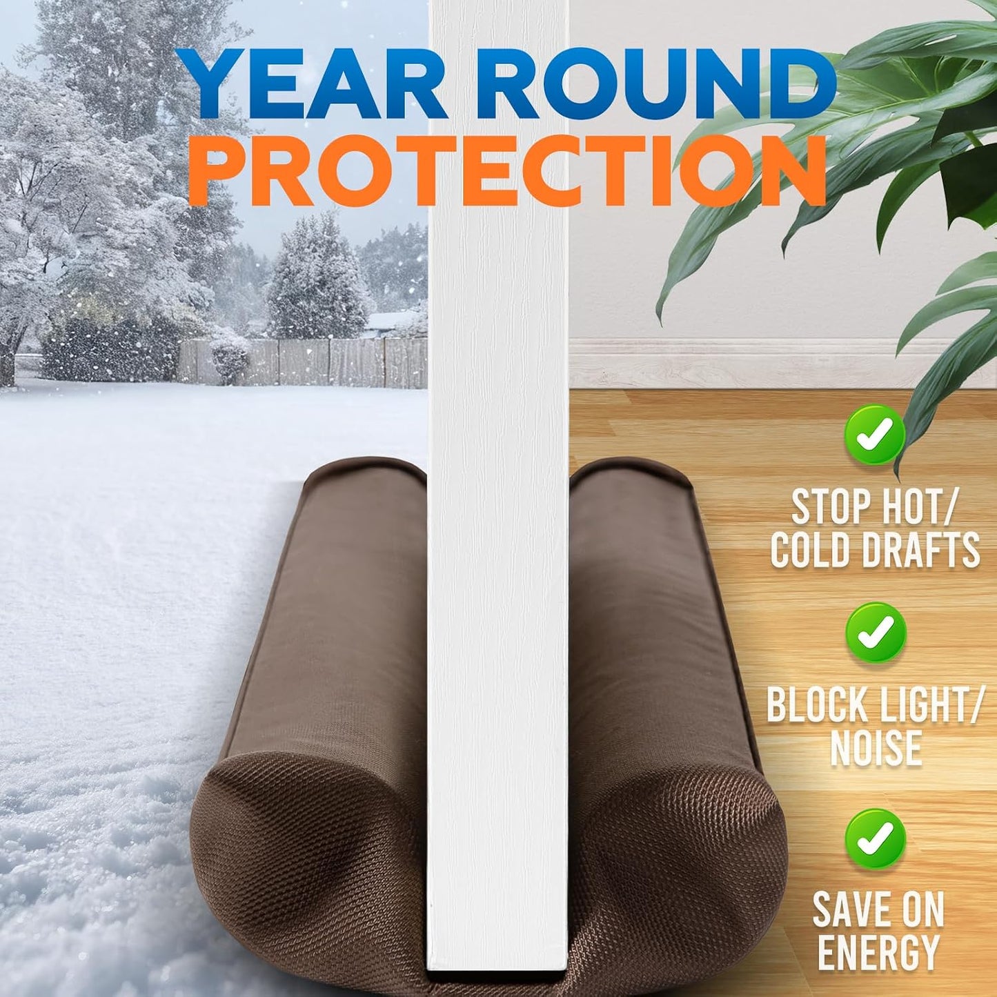 Comfyanno Under Door Draft Stopper - Bottom Door Seal & Gap Filler- Fits 30” to 36” Door, Block Noise, Sound, Air, Bugs, Dust, Easy to Install, Double Side Block, No Adhesive, Black