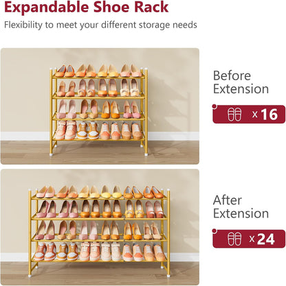 Tajsoon Expandable Shoe Rack for Closet 3 Tier, 28“-41“Adjustable & Stackable Shoe Shelf Storage, Metal Shoe Rack Organizer for Front Door Entrance, Closet, Garage, Entryway, Black