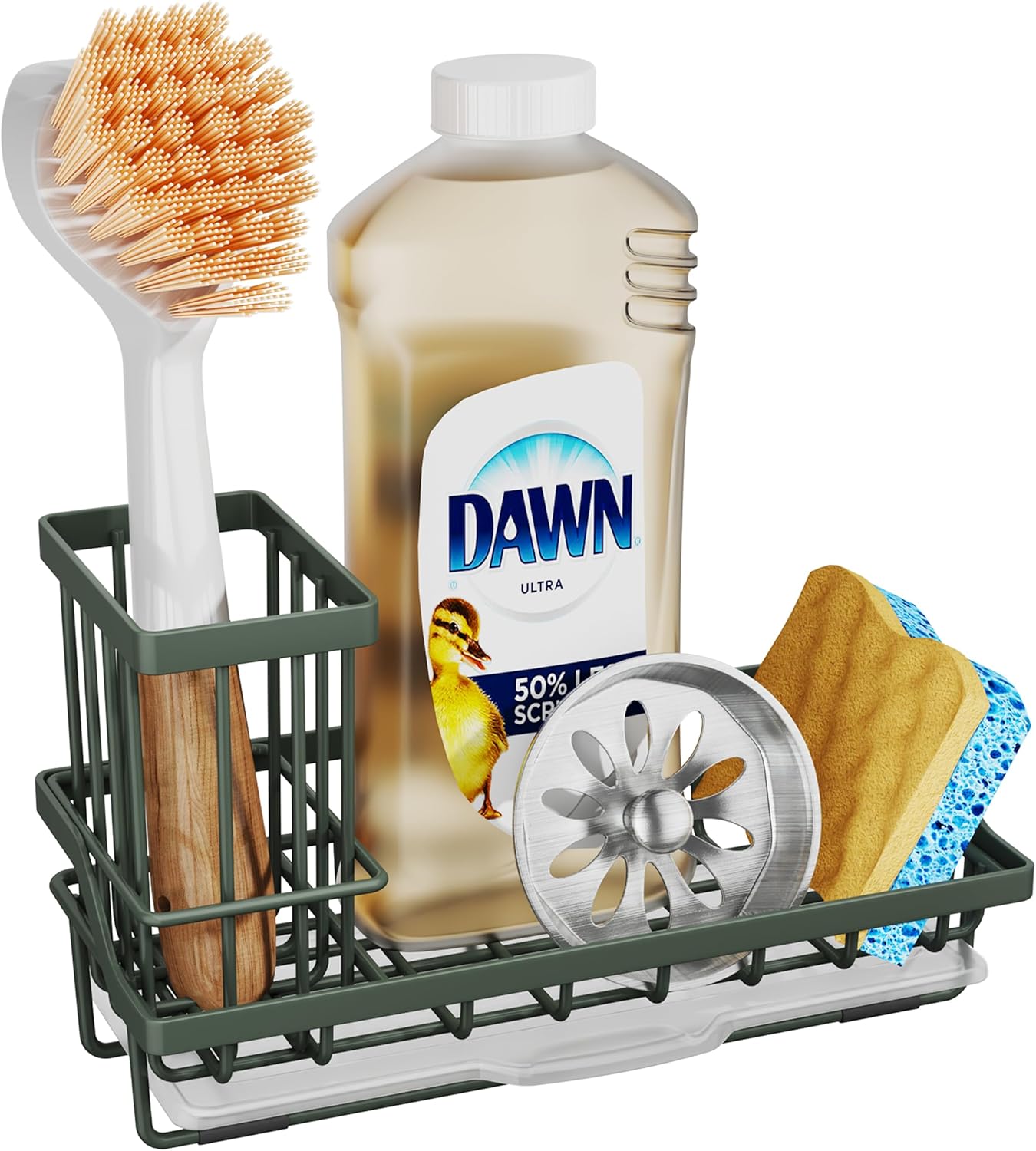 SWTYMIKI Sink Caddy Sponge Holder - Kitchen Sink Organizer with High Brush Holder for Countertop to Hold Dish Soaps and Sponges, Stainless Steel, Black