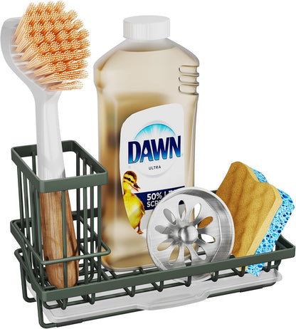 SWTYMIKI Sink Caddy Sponge Holder - Kitchen Sink Organizer with High Brush Holder for Countertop to Hold Dish Soaps and Sponges, Stainless Steel, Black