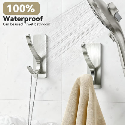pickpiff White Self Adhesive Coat Hooks for Hanging: 13LB Extra Strong Stainless Wall Hook for Towel, Utensil, Backpack, Hat, Sturdy Metal Hanger for Bathroom, Kitchen, Door, 4-Pack