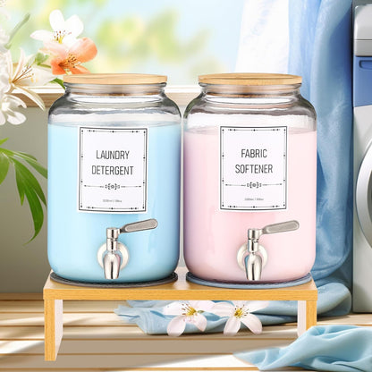 Laundry Detergent Dispenser. 0.9 Gallon Glass Laundry Soap Liquid Laundry Detergent Dispense. Fabric Softener Dispenser With Stand and Bamboo Lid. Laundry Room Organization and Storage