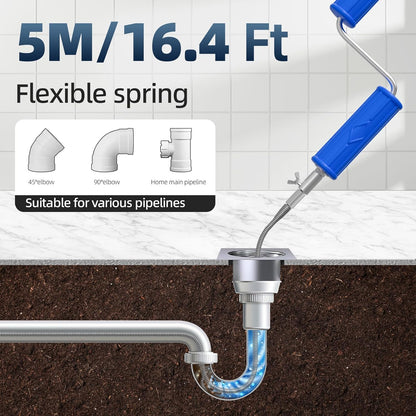 Drain Snake, Drain Auger with Drill Attachment, 16.4 Feet By 6MM Plumbing Snake Auto Feed Flexible Hair Drain Clog Remover for Kitchen, Bathrom and Shower Sink
