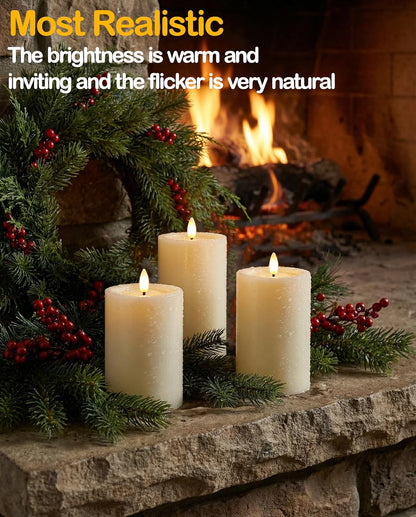 Gmnee 3"x6" Outdoor Waterproof Flameless Candles with Remote and Timers, LED Candles, Battery Operated Candles, Electric Fake Pillar Candles for Patio, Porch, and Lanterns Decor (White, Plastic)