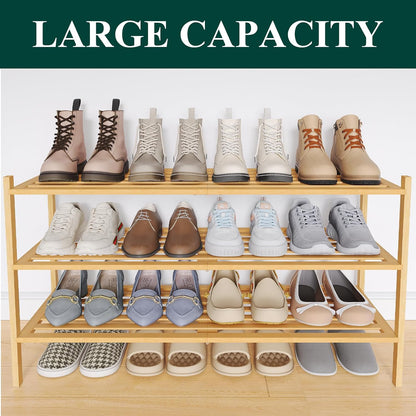 Smiry Bamboo Shoe Rack, 3 Tier Free Standing Wooden Shoe Organizer, Stackable Wood Shoe Storage Shelf for Closet, Entryway, 5 Horizontal Slats, 26.8"x11"x18.3", Natural