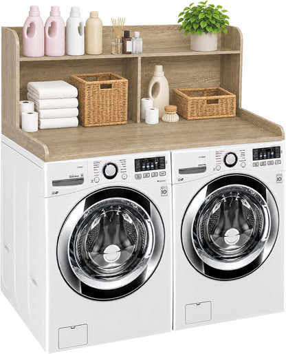 Royxen Laundry Countertop with 20" Shelf Universal Fit, Washer and Dryer Countertop with Storage Space, Laundry Room Storage (Walnut)