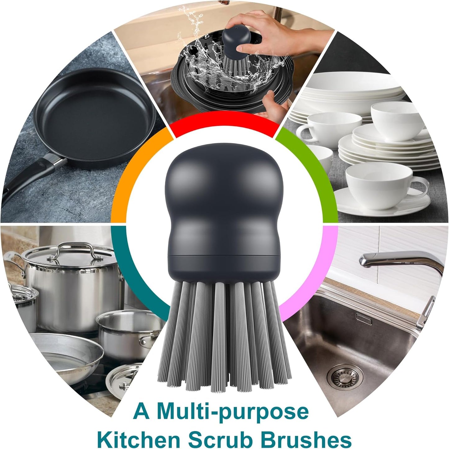 Mini Dish Brush for Cleaning Chicken Shredder, Palm Brush Dish Scrubber with Ergonomic Grip, Kitchen Brush for Washing Dishes, Pans, Pots, Sink (1, Black)