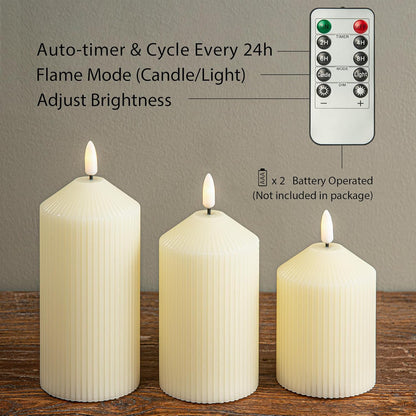 LUSHARBOR Flameless Candles with Remote, 3 Pack Battery Operated Candles Flickering Real Wax LED Fake Pillar Candles with Timer for Wedding Home Party, White