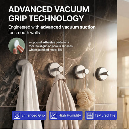 HOME SO Suction Cup Hooks for Shower & Bathroom Towel Holder 2-Pack – Suction Cups Hooks for Hanging Towels, Robes, & Coats - Tiles, Glass Door or Mirror – Shower Hooks & Towel Hooks Organizer - Black